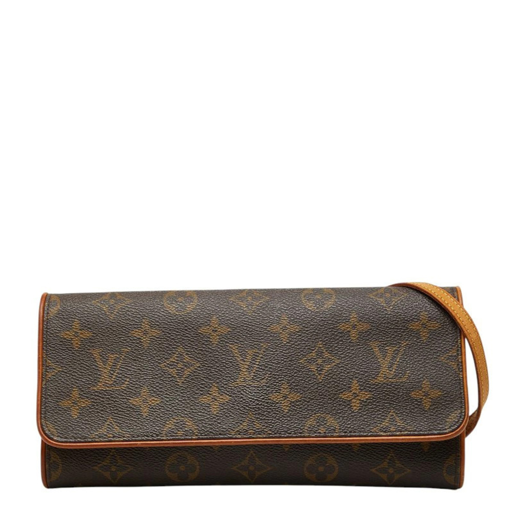 Louis Vuitton Monogram Pochette Twin Crossbody Bag Brown Leather